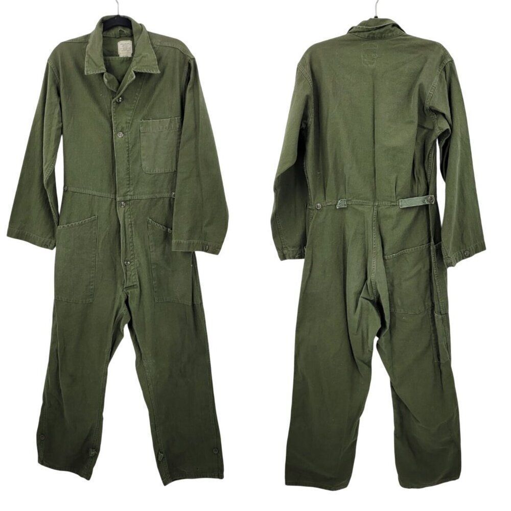 Vintage‎ US Army OG-107 Cotton Sateen Coveralls M Army Green Jumpsuit Overalls